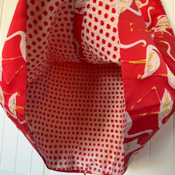 Flamingo Print Red Mini Dress Back Buttons Gold Accents Buru NWT - Picture 7 of 9